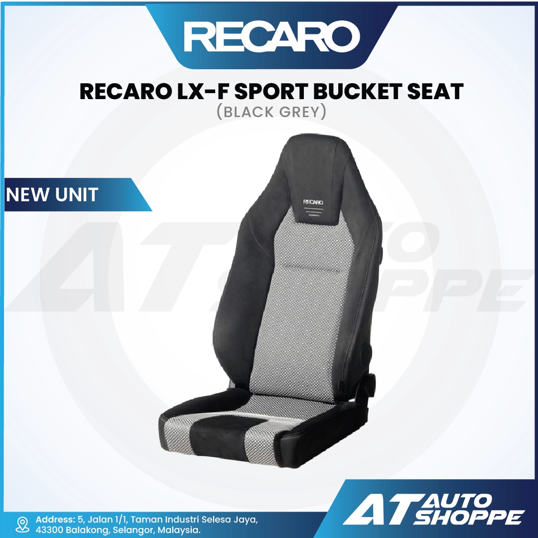 Recaro LX-F Sport Bucket Seat in black and gray on a white background with Recaro branding.