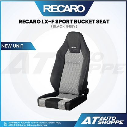 Recaro LX-F Sport Bucket Seat in black and gray on a white background with Recaro branding.