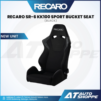 Black Recaro SR-6 KK100 Sport Bucket Seat on a white background with Recaro branding.