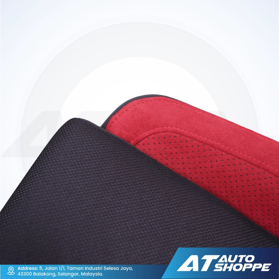 Recaro black & red car seat covers with AT Auto Shoppe branding on a white background