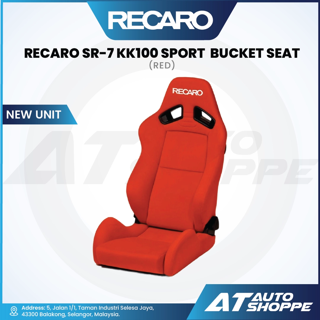 Red Recaro SR-7 KK100 sport bucket seat on a white background with Recaro branding.