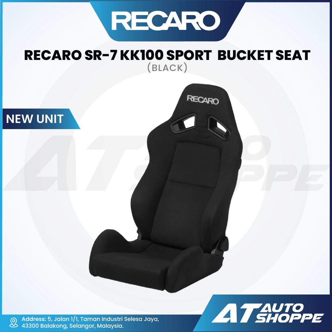 Black Recaro SR-7 KK100 Sport Bucket Seat on a white background with Recaro 
branding.
