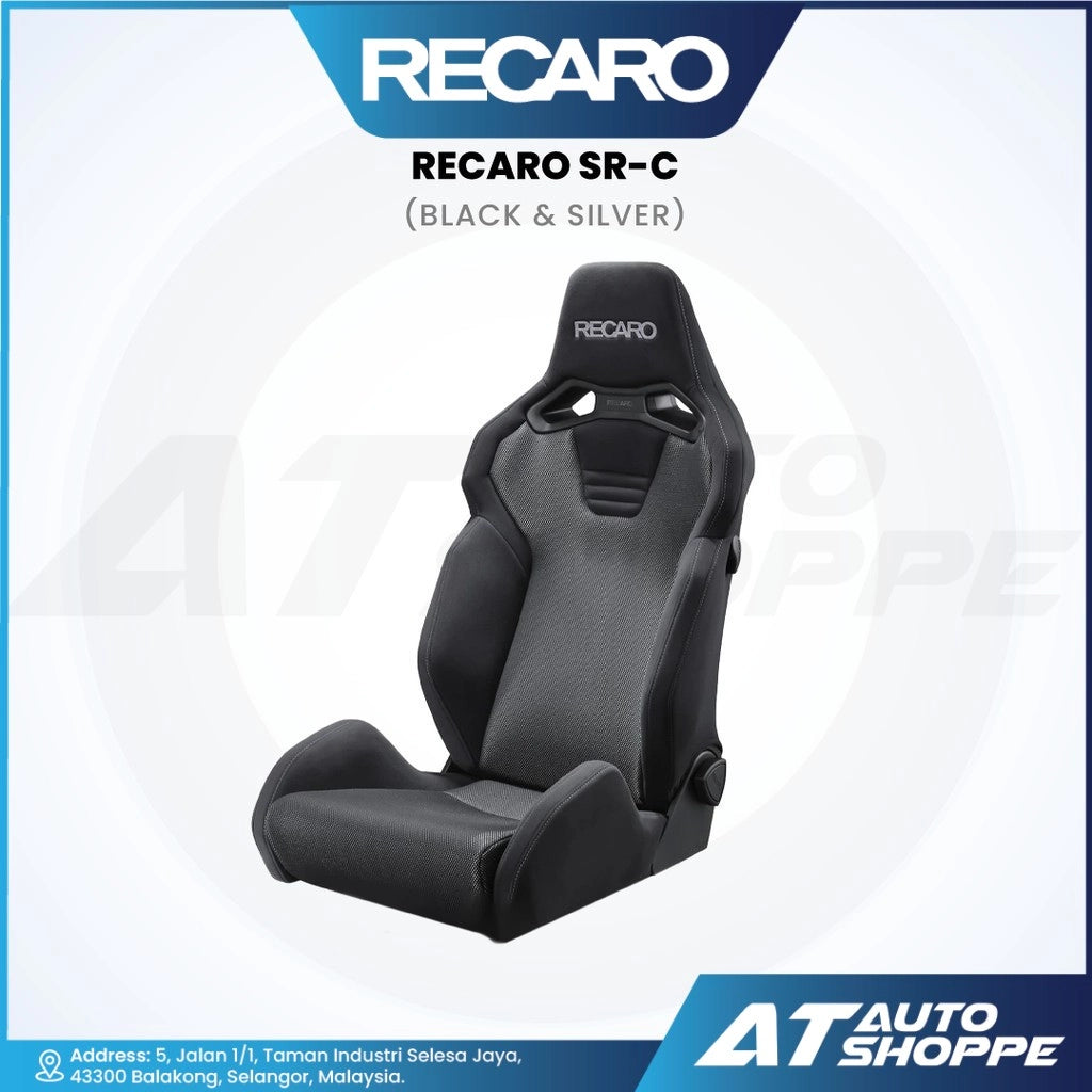 Black Recaro SR-C racing seat on a white background with Recaro branding.