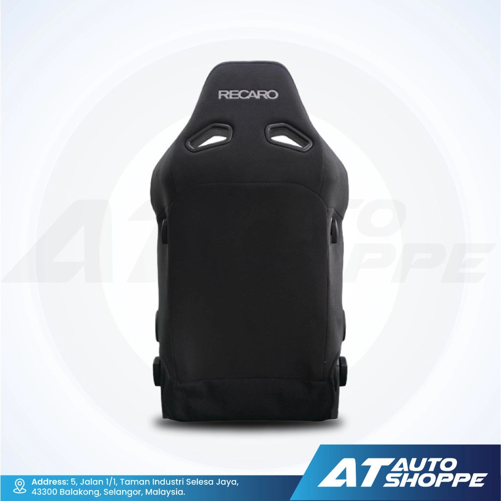Recaro black car seat rear view with Recaro branding on headrest