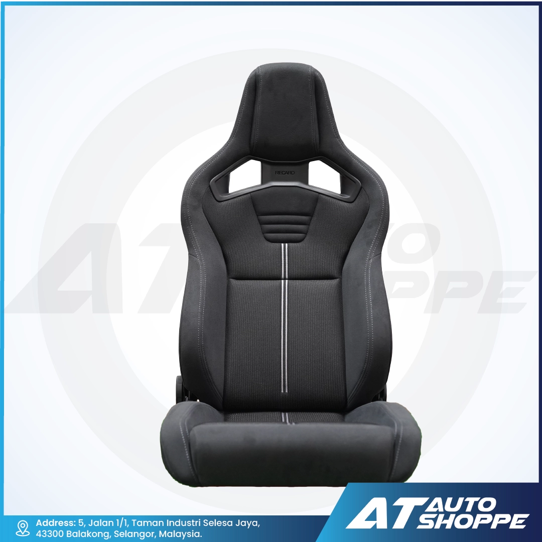 Recarp black car seat with stitching on a white background, featuring the AT Auto Shoppe logo.
