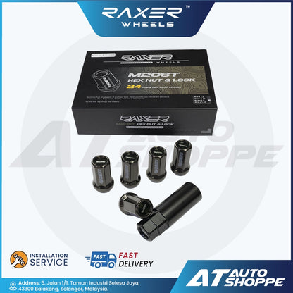 RAXER wheels hex nut and lock set with packaging on a white background