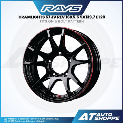 RAYS Engineering Gramlights 57 JV Rev Limited Edition-Gloss Black w/ Red Lip 16x5.5 5x139.7 ET20 (1 Piece)