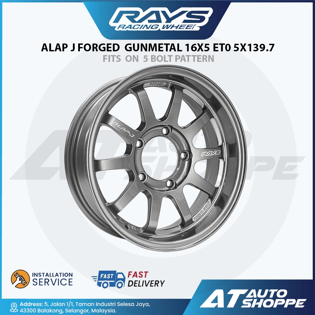 RAVS forged gunmetal alloy wheel with specifications on a white background