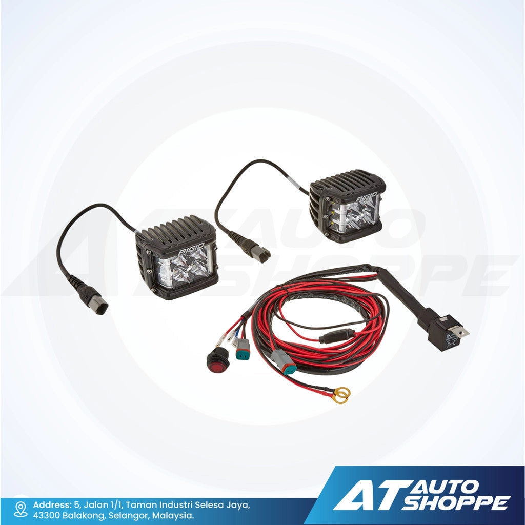 Rigid car lights with wiring on a white background, featuring AT Auto Shoppe branding.