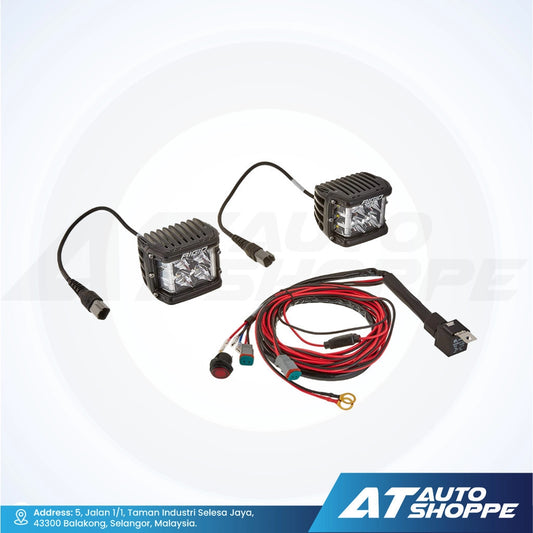Rigid car lights with wiring on a white background, featuring AT Auto Shoppe branding.