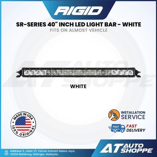 Rigid SR-Series 40-inch LED light bar with branding and product details on a white background
