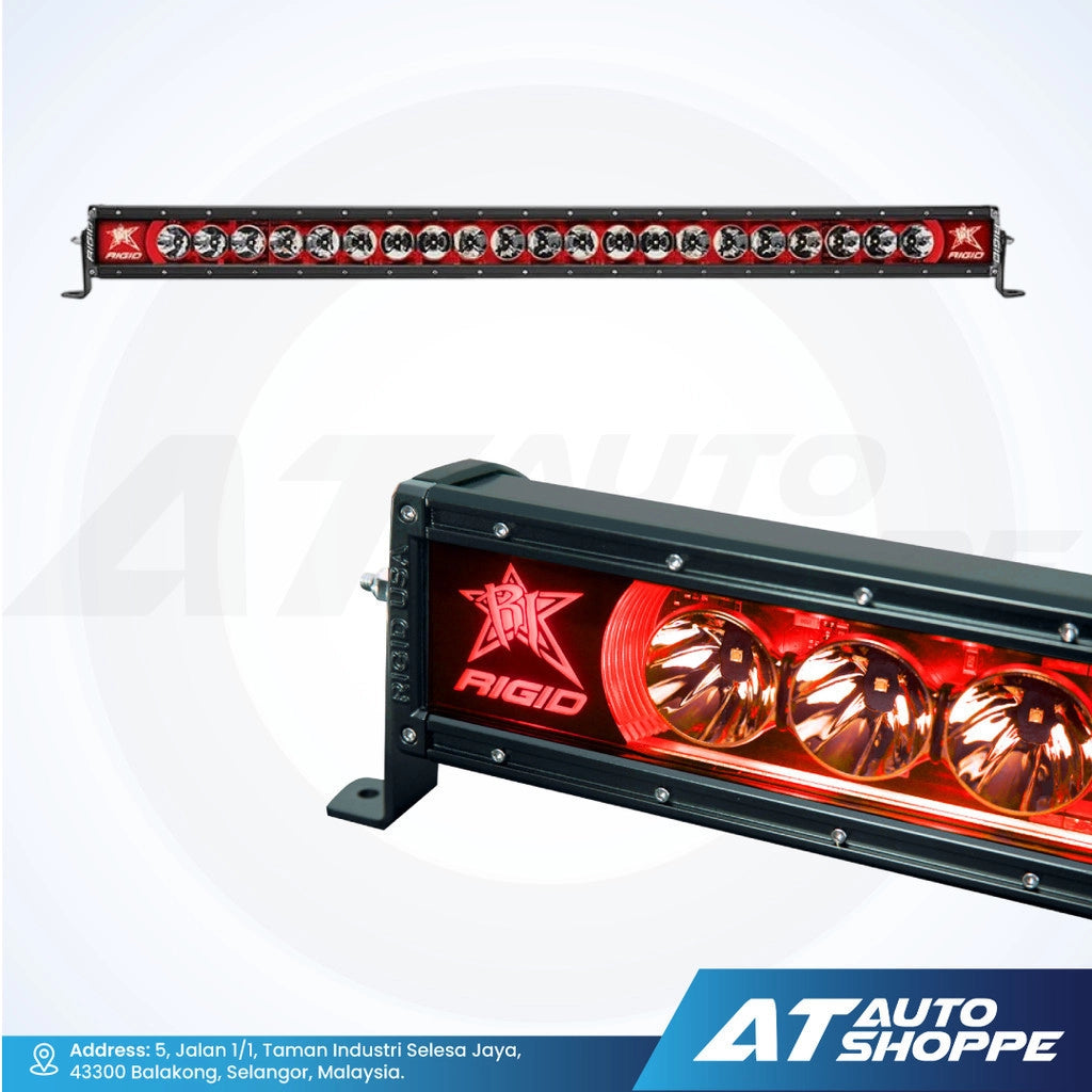 Rigid Industries LED light bar with AT Auto Shoppe branding on a white background