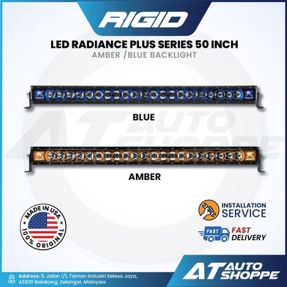 Rigid LED light bar with blue and amber options on a white background, featuring AT Auto Shoppe branding.