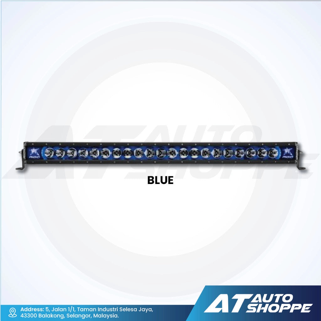 Rigid light bar Blue LED light bar with 'AT Auto Shoppe' branding on a white background