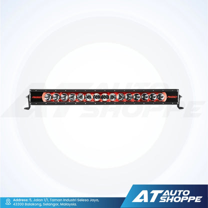 Rigid LED light bar with brand logo on a white background