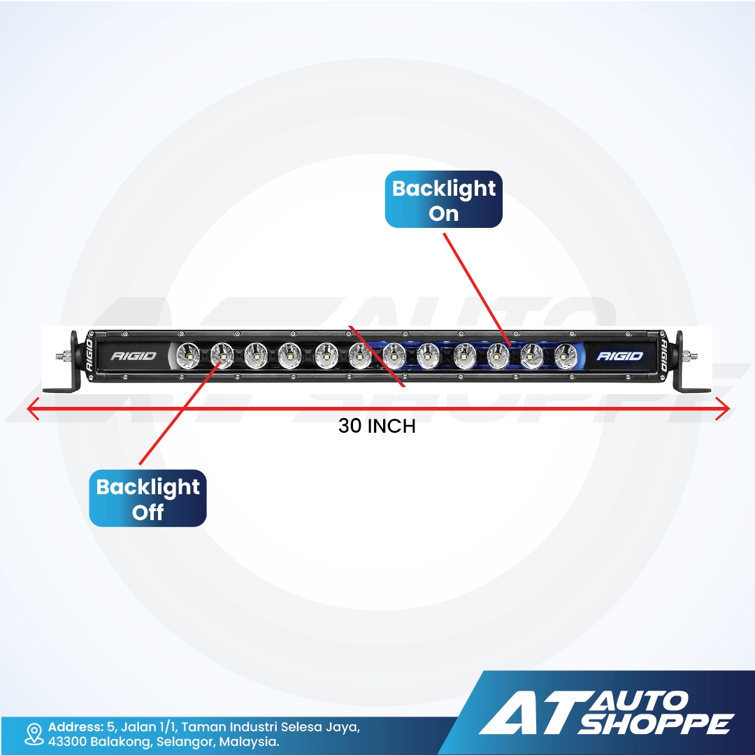 Rigid RGBW light bar with backlight on/off labels and AT Auto Shoppe branding.