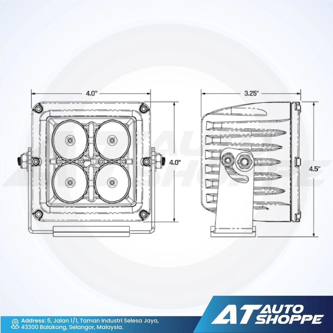 Technical drawing of a mechanical component with dimensions, featuring the AT Auto Shoppe logo.