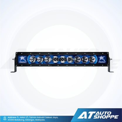 LED light bar with Rigid Industries logo on a white background, featuring AT Auto Shoppe branding.