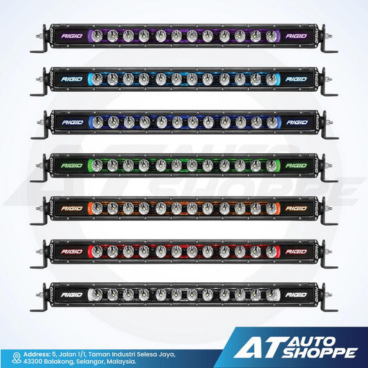 Set of Rigid LED light bars on a white background with AT Auto Shoppe branding.