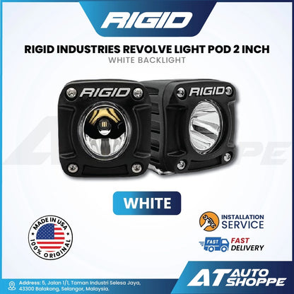 Rigid Industries Revolve light pod with white backlight on a white background