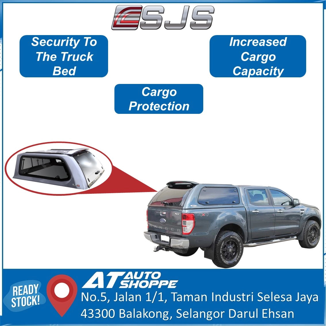 SJS Standard Canopy Popup Window For Ford Ranger 2012-2022 T6 T7 T8 Hardtop Bed Cover