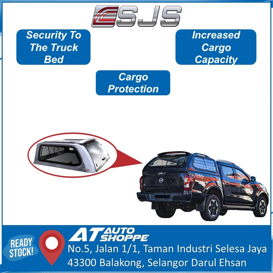 SJS Standard Canopy Popup Window For Nissan Navara NP300 2015-On Hardtop Bed Cover