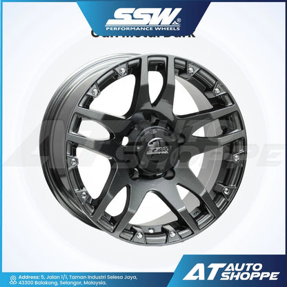 Car wheel rim with SSW Performance Wheels logo on a white background