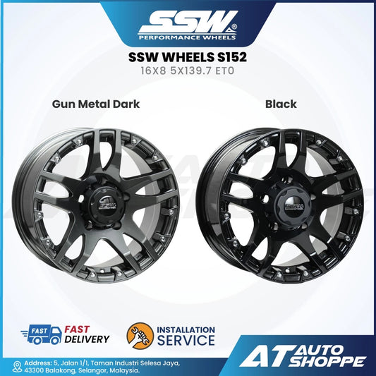 SSW Wheels S152 with two color options on a white background, featuring SSW logo and AT Auto Shoppe branding.