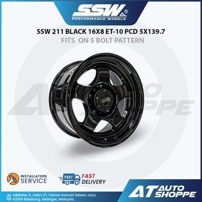 SSW Wheels S211-Black 16x8 ET-10 5x139.7 (1 Piece)