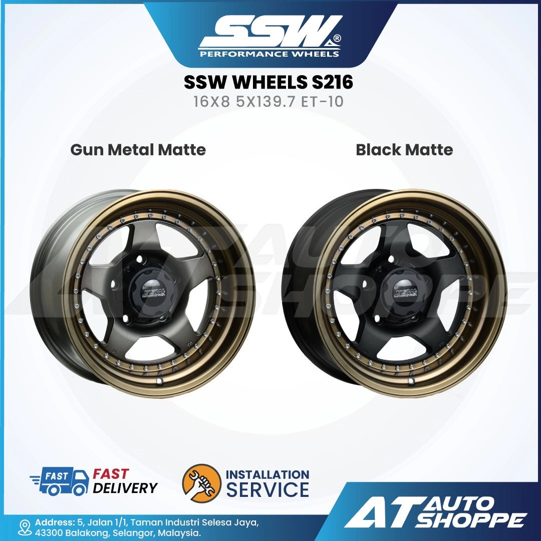 SSW Wheels S216 with gun metal matte and black matte finishes on a white background.