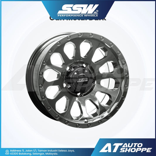 Car wheel rim with SSW Performance Wheels logo on a white background