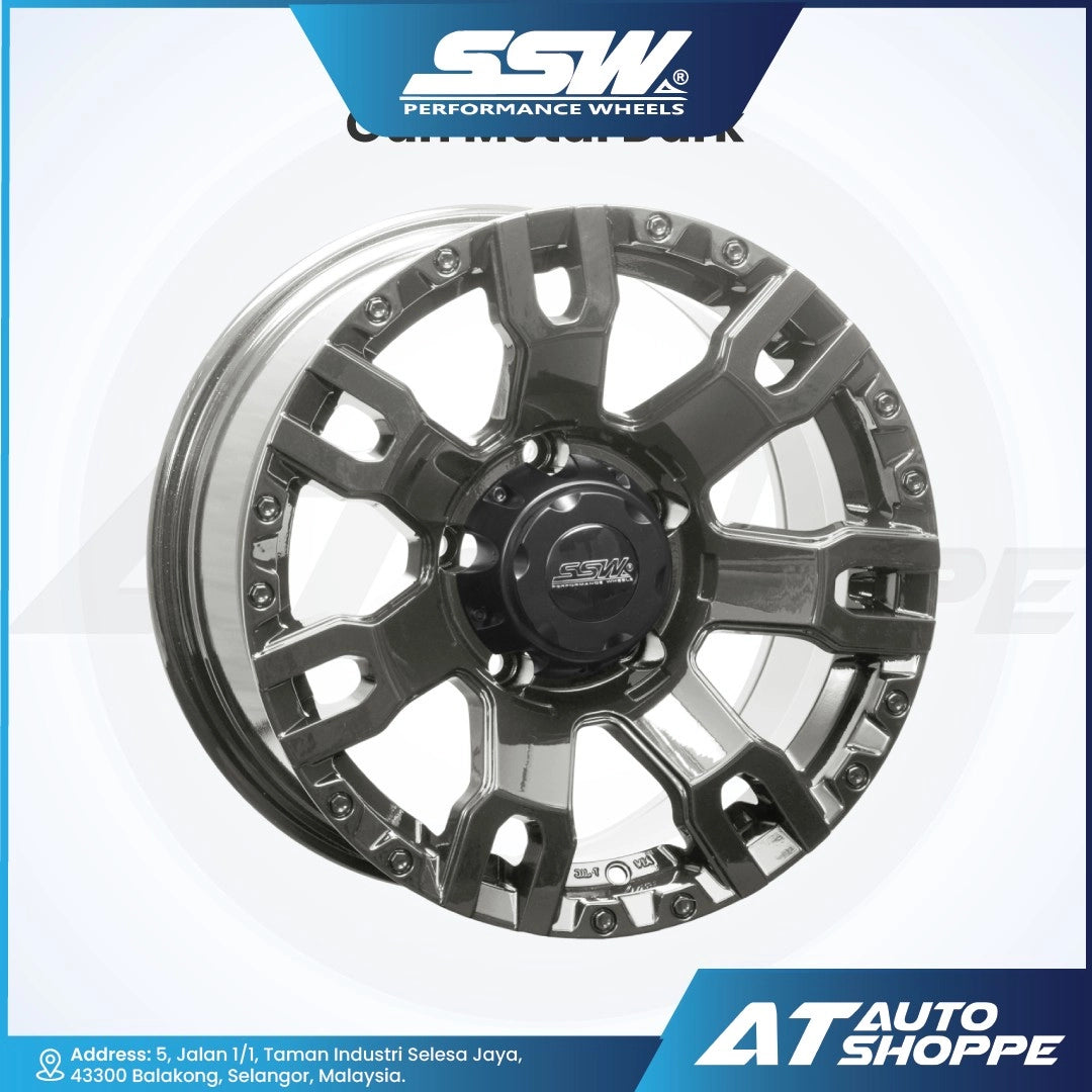 Car wheel rim with SSW Performance Wheels logo on a white background