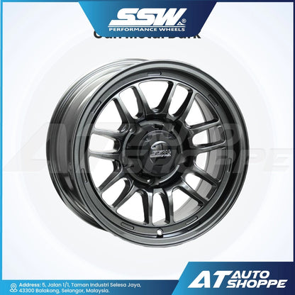 Car wheel rim with SSW Performance Wheels logo on a white background