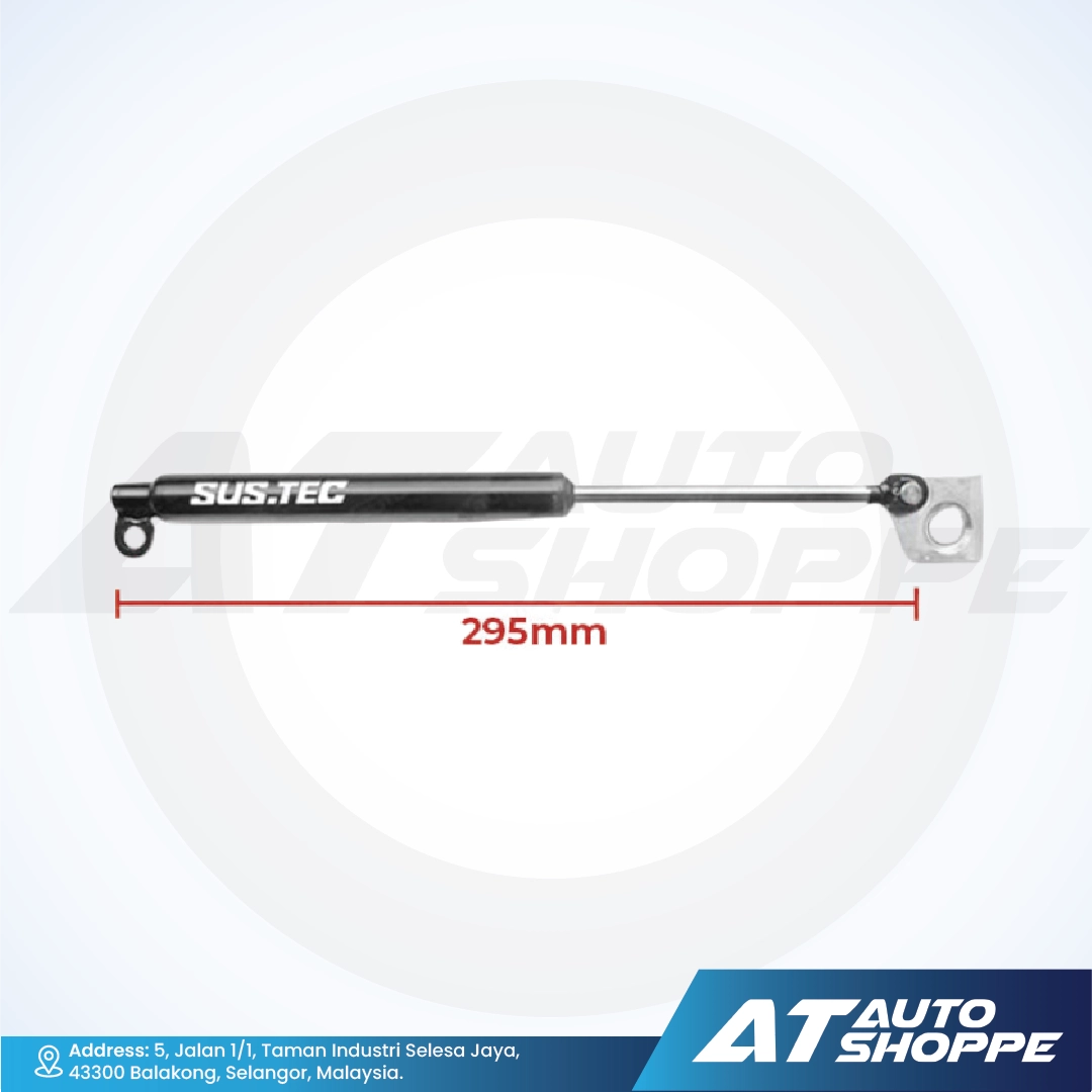 Suspension component with SUSTEC branding and measurement on a white background