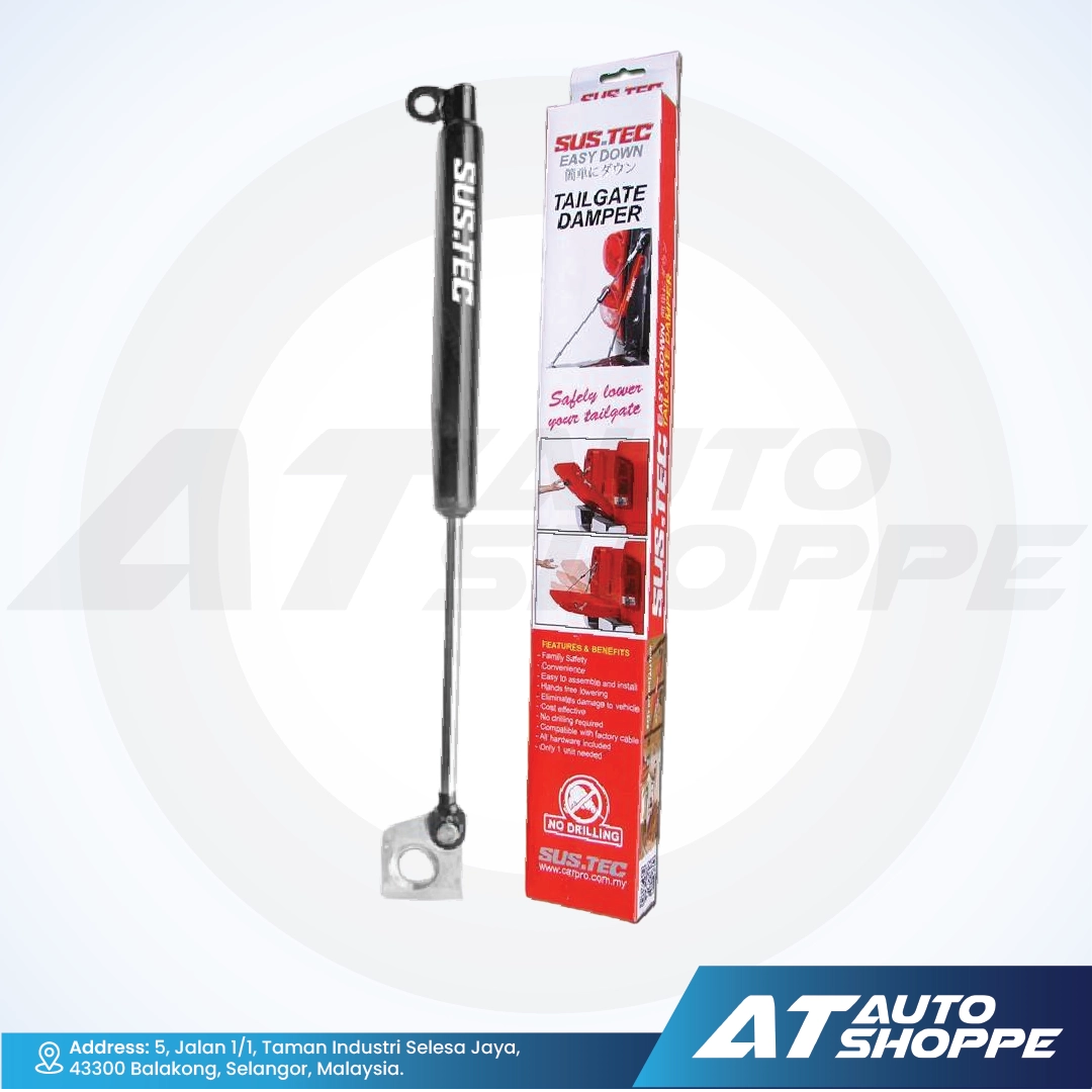SUSTEC tailgate damper with packaging on a white background