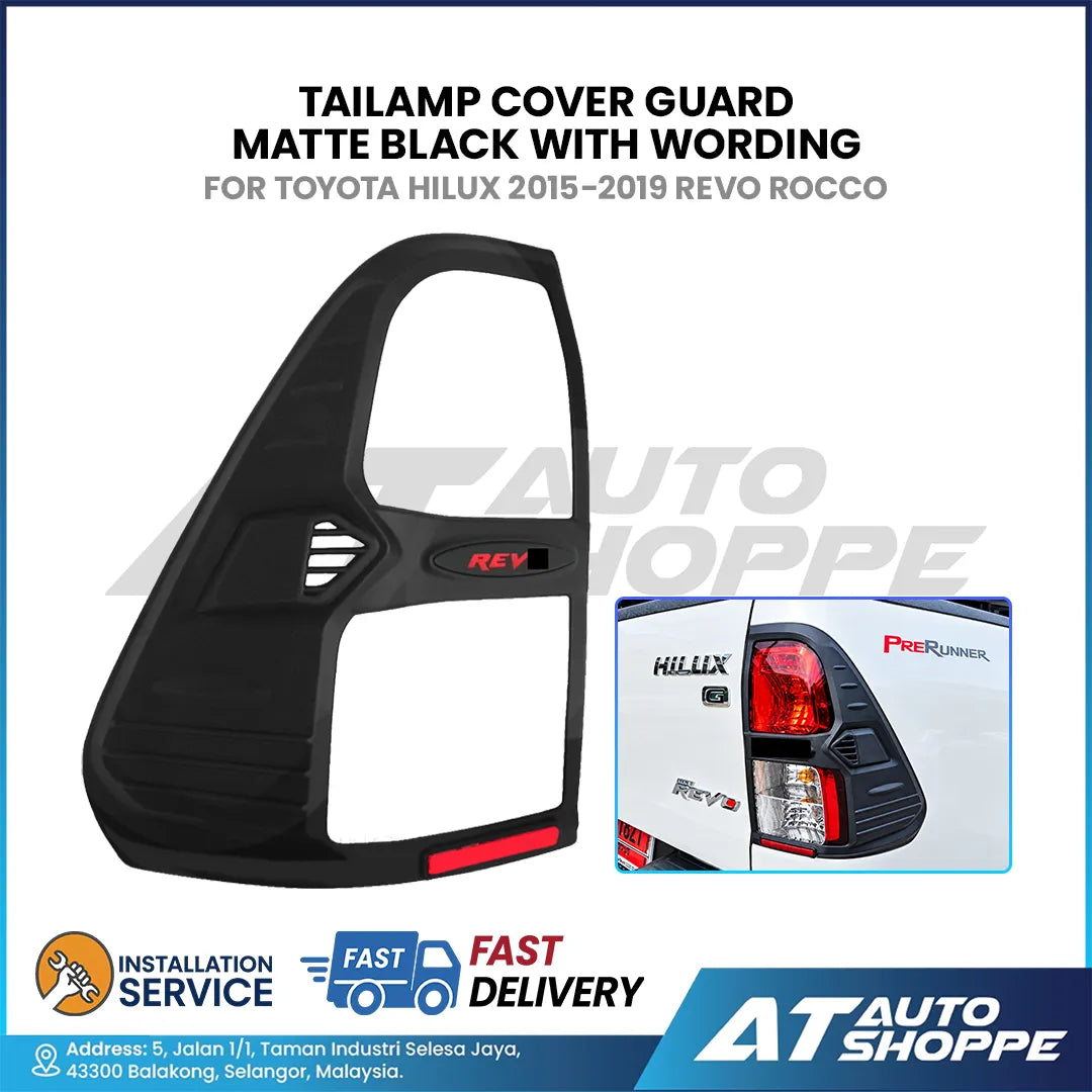 Tailamp Cover Guard Matte Black With Wording For Toyota Hilux 2015-2019 Revo Rocco