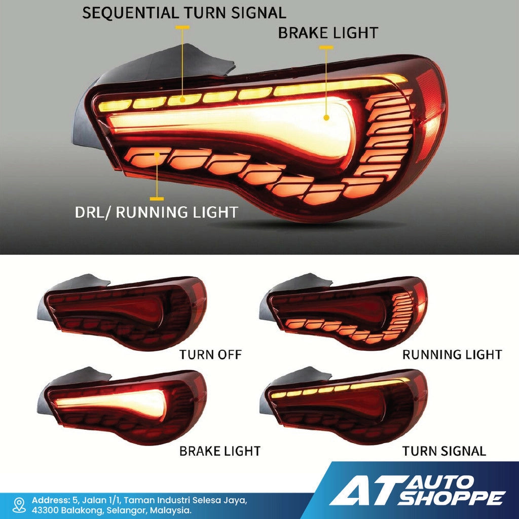 Vland tail light with labeled components and AT Auto Shoppe branding.