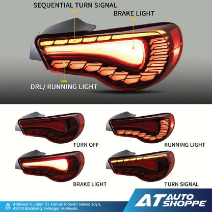 Vland tail light with labeled components and AT Auto Shoppe branding.