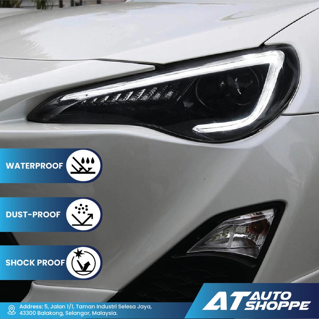 Vland headlight with waterproof, dust-proof, and shock-proof features displayed on a white car.