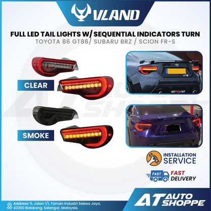 Advertisement for Vland full LED tail lights with sequential indicators on a white background.