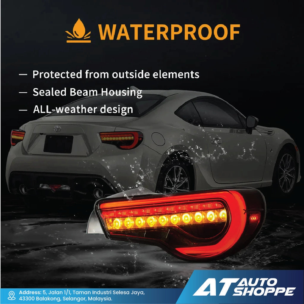 Vland car tail light with waterproof features highlighted on a dark background