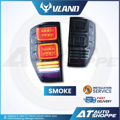 Smoke-colored car tail lights with Vland branding on a white background
