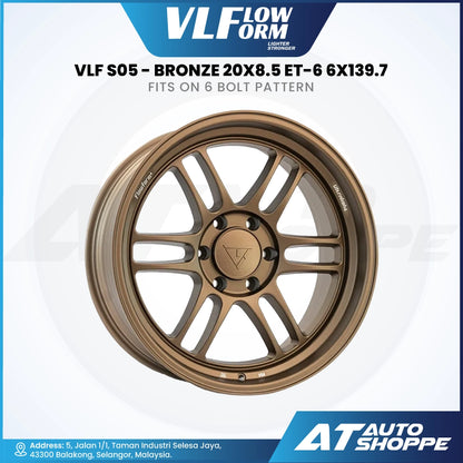 Bronze alloy wheel with VLF Flow Form branding on a white background