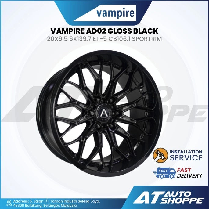 Vampire alloy wheel with product details on a white background