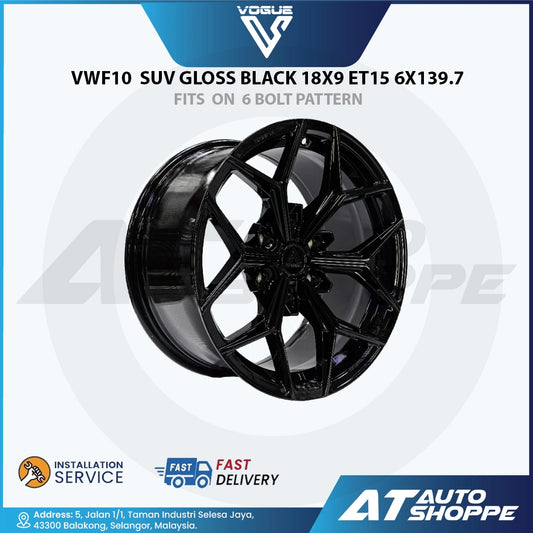 Black Vogue wheel rim with product details on a white background