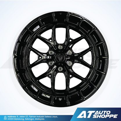 Vogue black alloy wheel on a white background with AT Auto Shoppe branding.