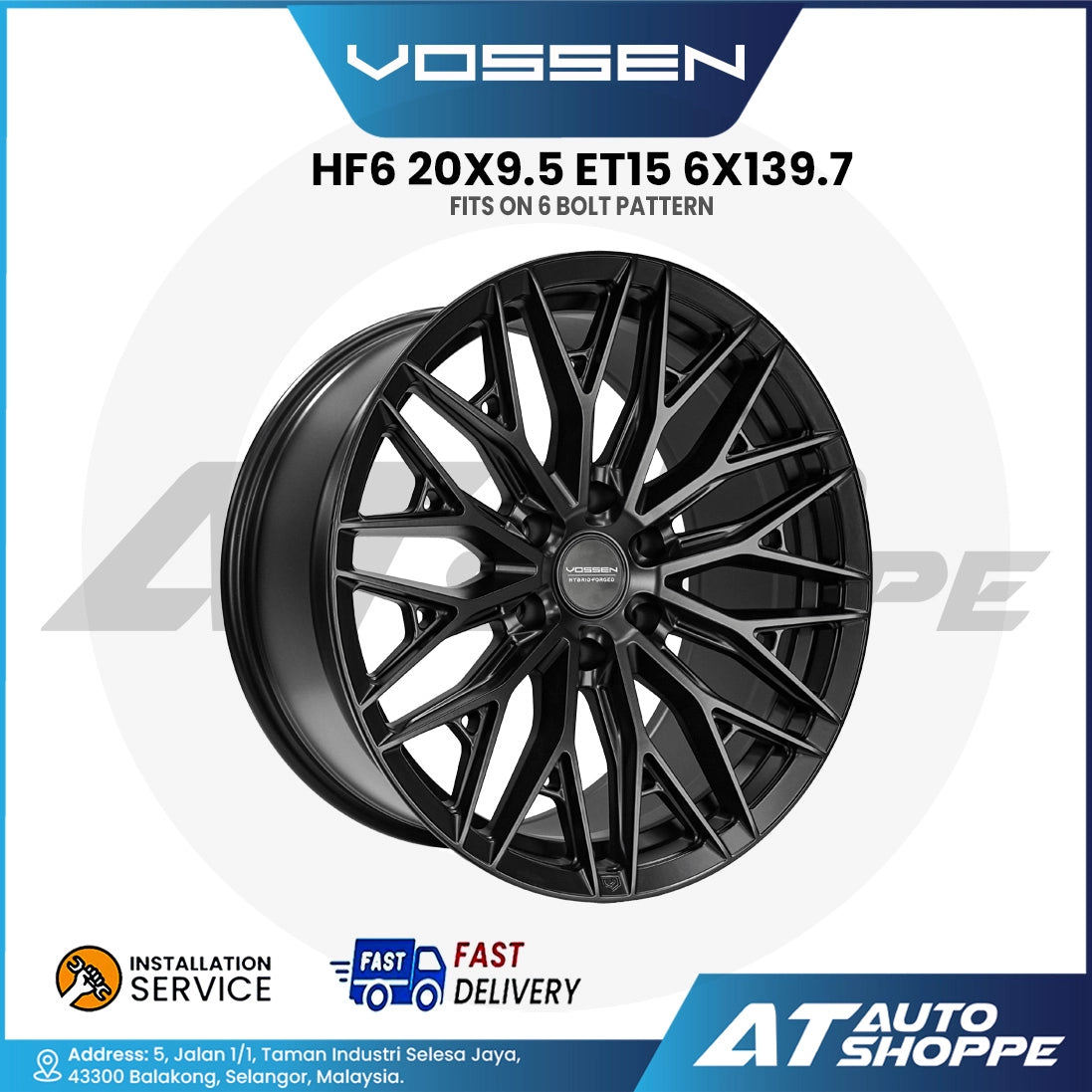 Vossen HF6-Satin Black 20x9.5 ET15 6x139.7 (1 Piece)