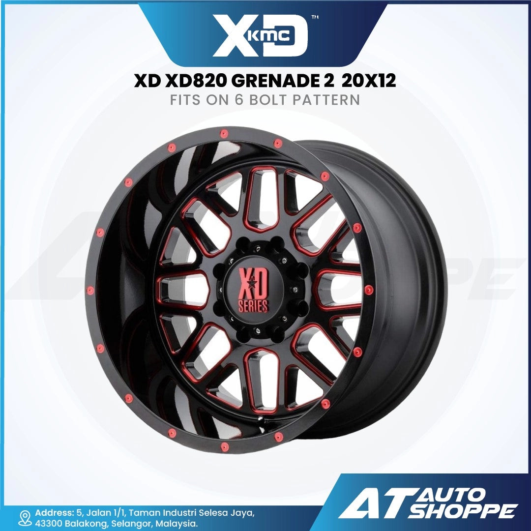 XD XD820 Grenade 2-Satin Black/Red Milled 20x12 ET-44 6x139.7 (1 Piece)