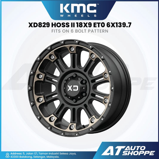 KMC XD829 HOSS II wheel on a white background with branding and product details.