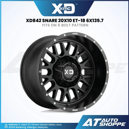 Black KMC XD wheel with product details on a white background